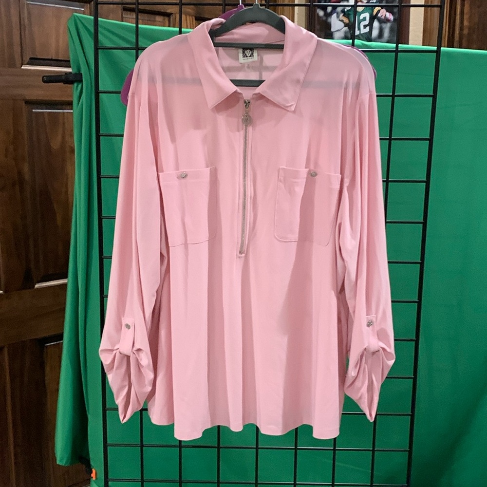 Anne Klein quarter zip pink blouse 3X